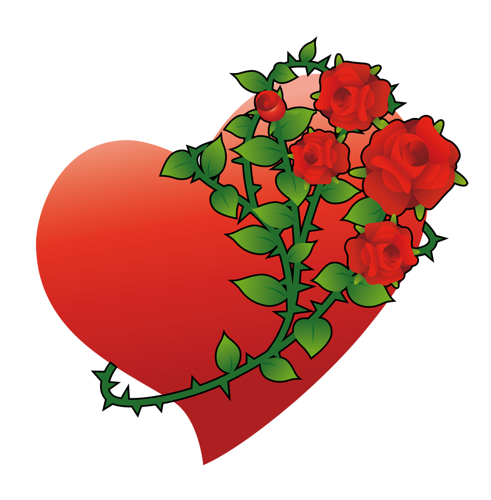 Красное сердце с цветами