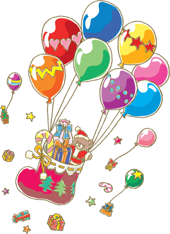 Рисунок воздушные шары, сапог, новый год