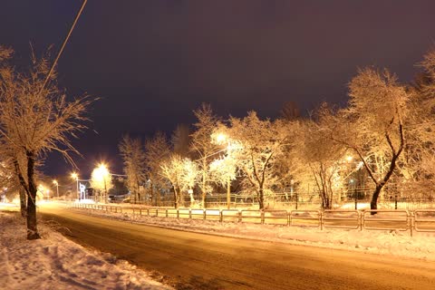 Зима, ночь, дорога, улица, город