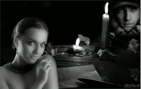 Девушка, свеча, письмо, черно белая