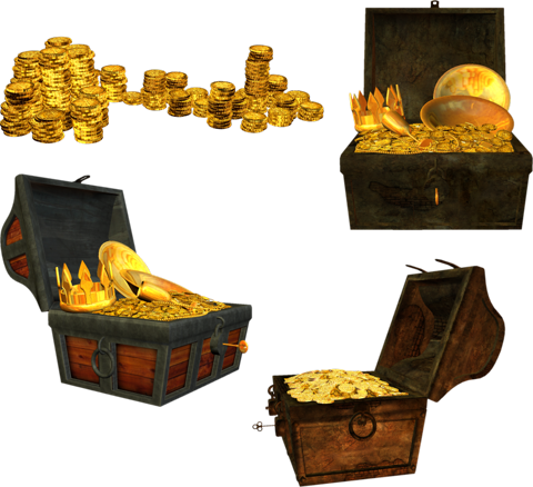 Сундуки с золотом, монеты