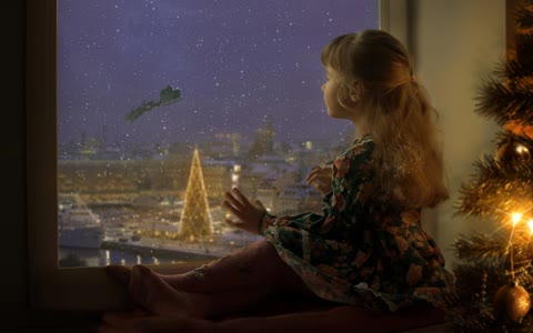 Девочка у окна, праздник, Новый год