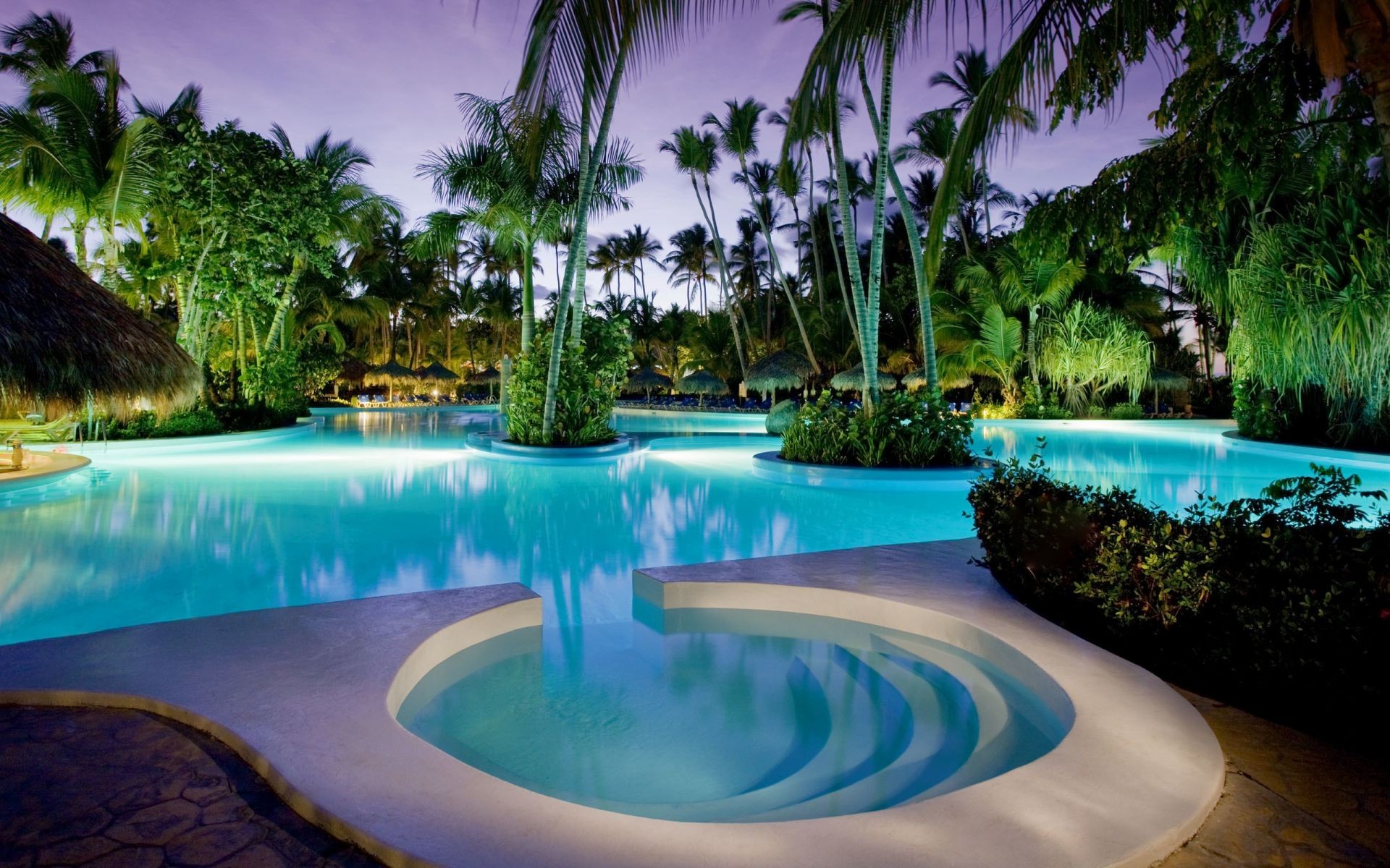 Красивый бассейн и пальмы
