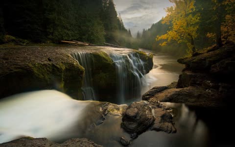 Водопад и река в диком лесу