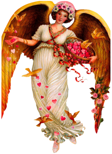 Ангел с крыльями птицы, сердечки