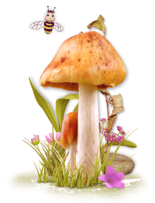 Картинка грибы, пчелка
