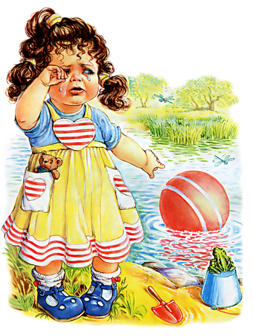 Девочка плачет в речке мячик