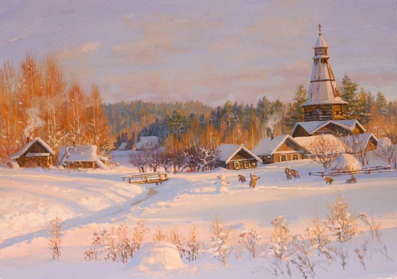 Красивая деревня, снег
