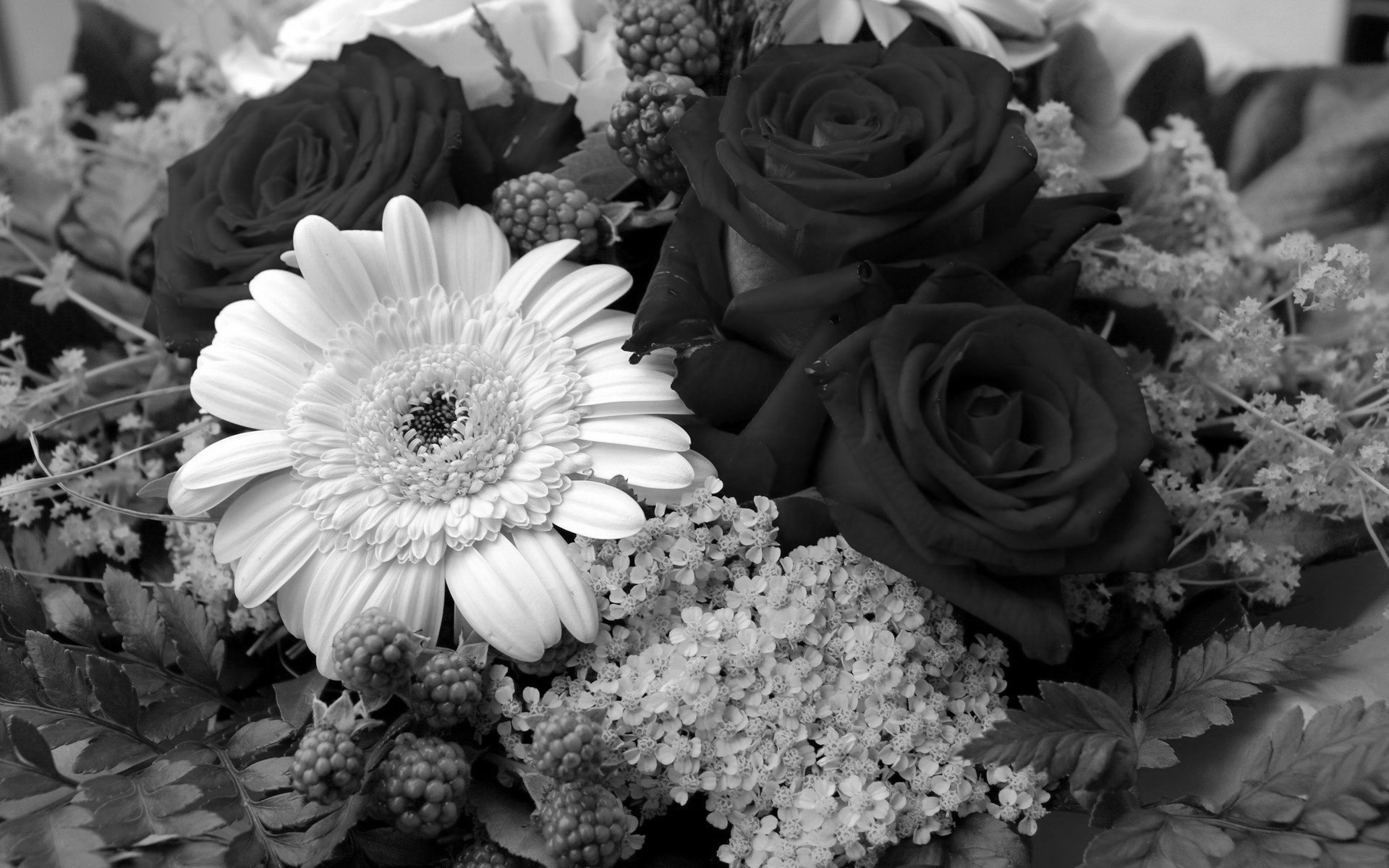 Красивый букет цветов, гербер, розы