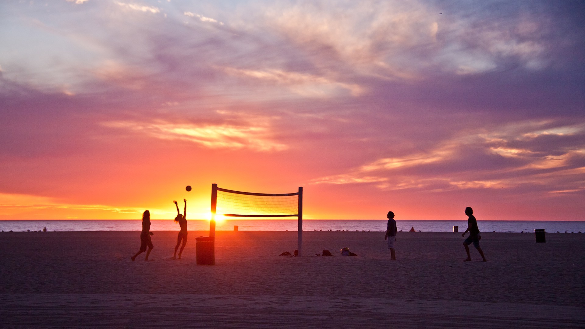 Лето, пляж, вечер, волейбол, закат