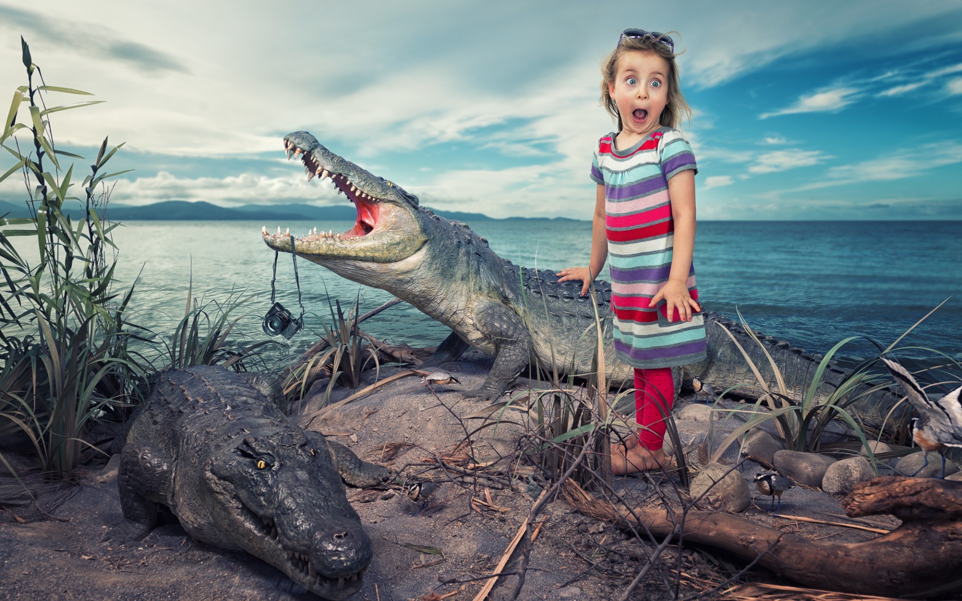 Маленькая девочка с крокодилами