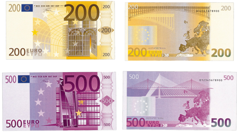 Картинки купюры евро 500 и 200