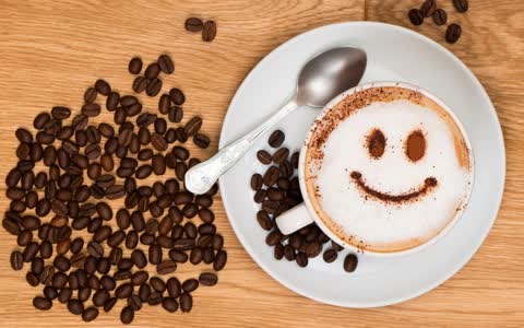 Чашка, зерна кофе, улыбка, смайл