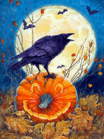 Ворона на тыкве, рисунок Хэллоуин