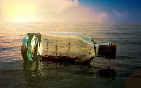 Кораблик в бутылке, картинка, море, фон