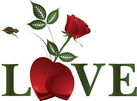 Надпись LOVE с сердцем и розой