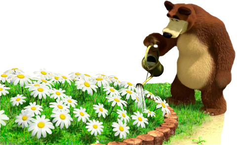 Медведь поливает цветы