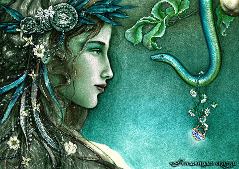 Рисунок девушка и змея