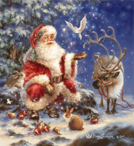 Санта Клаус с оленем и животными