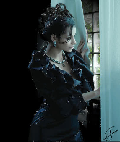 Девушка в черном смотрит в окно