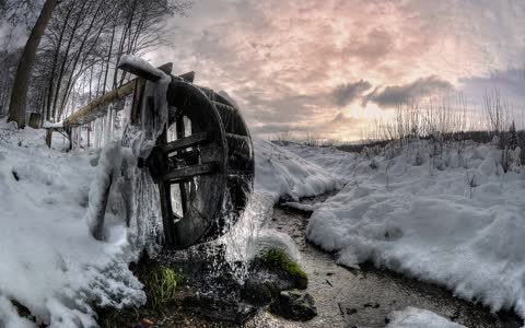 Фото водяная мельница, зима
